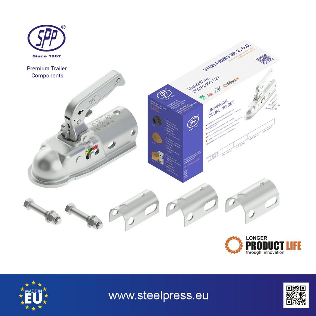 Kvačilo/šapa/spojka SPP, Ø50, 3000kg, 12,5/12,5 + adapteri 35, 40, 45 + vijci