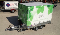 Two-axle car trailer with tarpaulin